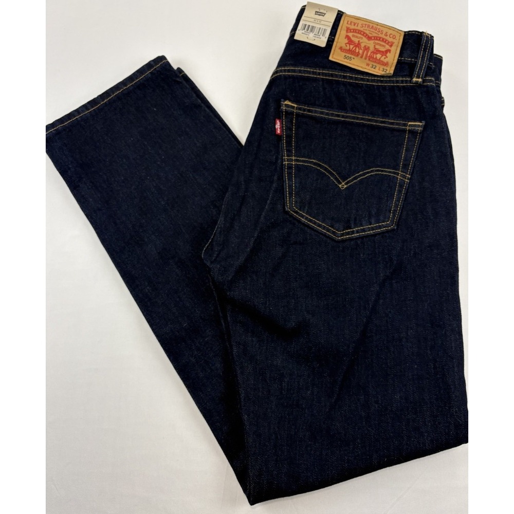 NWT Levi Strauss 505 Regular Dark Blue Denim Straight Leg Jeans Men's Sz 32X32